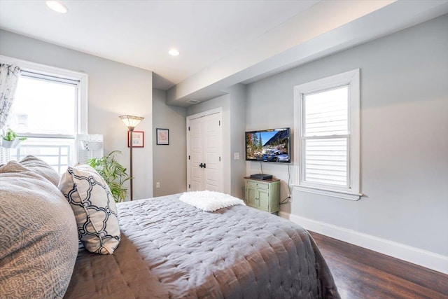 351 5th St Unit 3, Jersey City, NJ 07302 - bedroom with baseboards, dark wood-type flooring, and recessed lighting