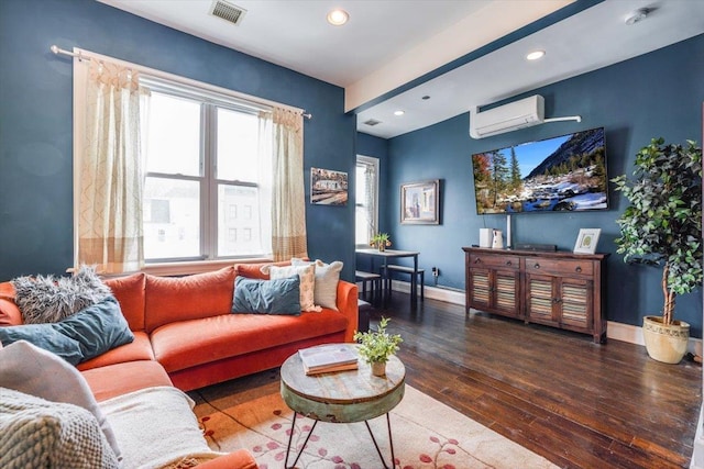 351 5th St Unit 3, Jersey City, NJ 07302 - living area with a wall mounted AC, wood-type flooring, recessed lighting, and baseboards