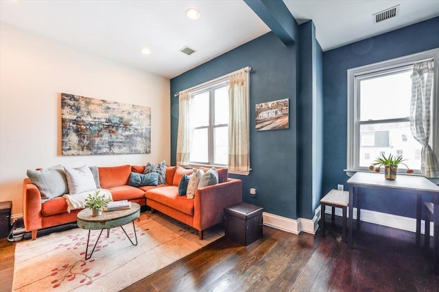351 5th St Unit 3, Jersey City, NJ 07302 - living area with hardwood / wood-style flooring, baseboards, and recessed lighting