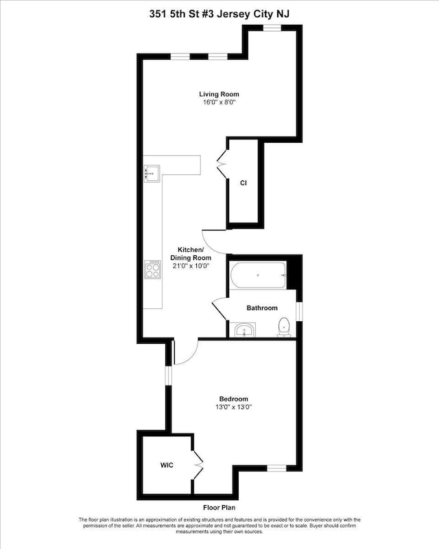 351 5th St Unit 3, Jersey City, NJ 07302 - floor plan / room layout