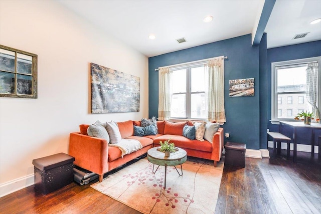 351 5th St Unit 3, Jersey City, NJ 07302 - living room featuring plenty of natural light, hardwood / wood-style floors, baseboards, and recessed lighting