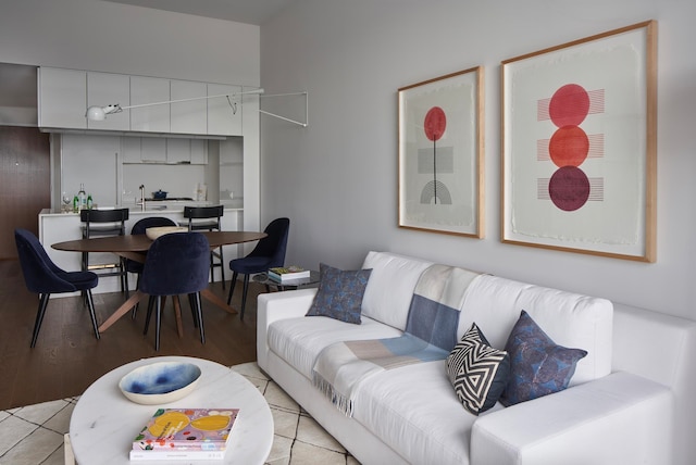 living room featuring light wood-type flooring