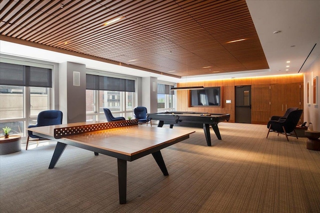 75 Park Ln S Unit 1912, Jersey City, NJ 07310 - game room featuring carpet, pool table, and wooden walls
