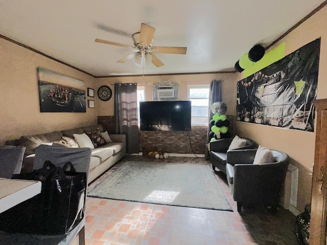 552 38th St Unit 3, Union City, NJ 07087 - living room with ceiling fan, ornamental molding, and an AC wall unit