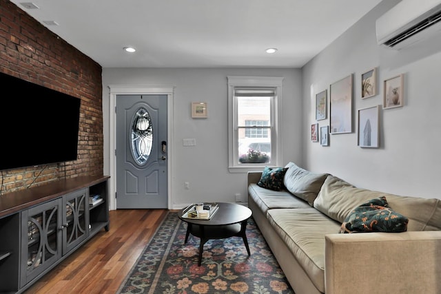 123 Willow Ter, Hoboken, NJ 07030 - living area with a wall mounted AC, wood finished floors, and recessed lighting
