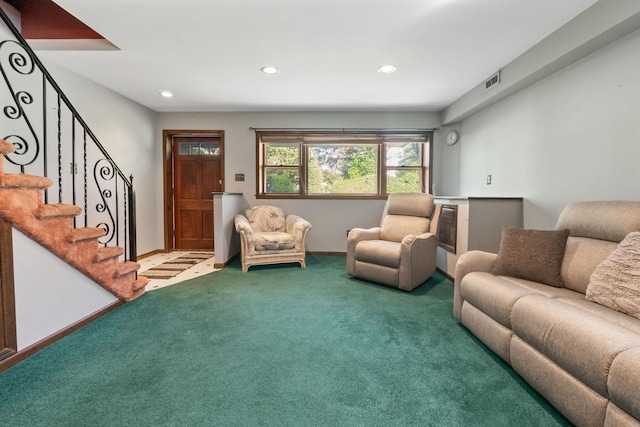 22 W 34th St Unit G, Bayonne, NJ 07002 - living area featuring carpet floors, recessed lighting, and stairway