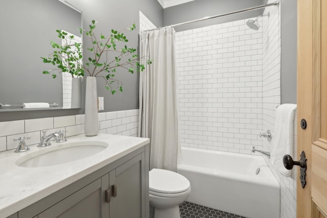 254 4th St, Jersey City, NJ 07302 - bathroom with toilet, shower / bath combination with curtain, vanity, and tile walls