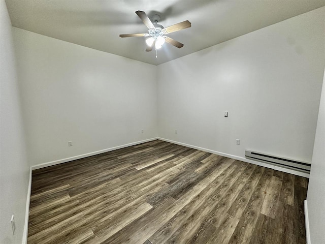 549 Pavonia Ave Unit 1 & 2, Jersey City, NJ 07306 - empty room featuring baseboard heating, dark wood-type flooring, ceiling fan, and baseboards