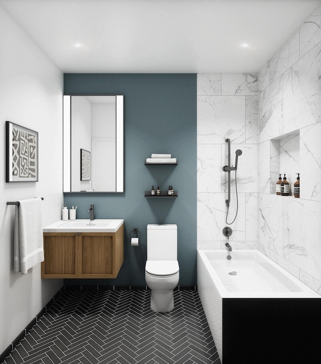 17 Leonard St Unit 1, Jersey City, NJ 07307 - bathroom featuring vanity, toilet, and bathing tub / shower combination