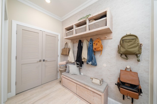 549 Palisade Ave Unit 2, Jersey City, NJ 07307 - mudroom with crown molding and light wood-style flooring