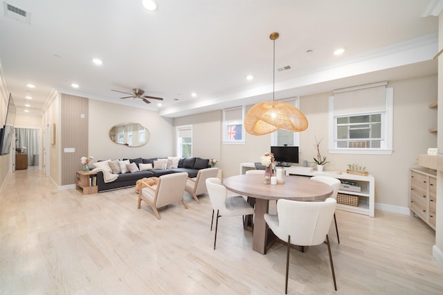 549 Palisade Ave Unit 2, Jersey City, NJ 07307 - dining space with crown molding, recessed lighting, light wood finished floors, and ceiling fan