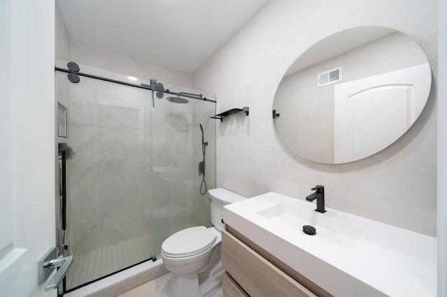 549 Palisade Ave Unit 2, Jersey City, NJ 07307 - bathroom with a stall shower, vanity, and tile walls