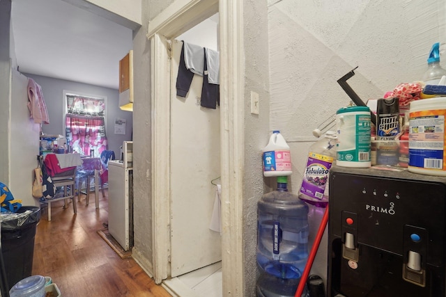 bathroom with wood-type flooring