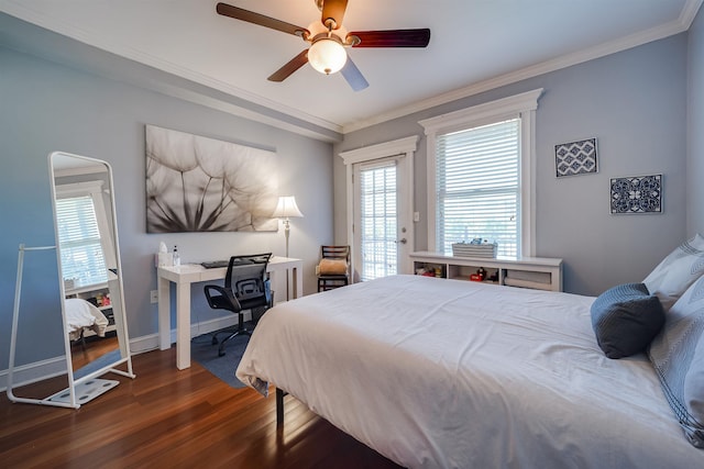380 7th St Unit 2A, Jersey City, NJ 07302 - bedroom with dark wood-type flooring, crown molding, and a ceiling fan