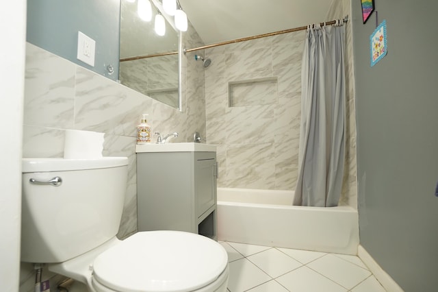 6034 Palisade Ave, West New York, NJ 07093 - bathroom with shower / tub combo with curtain, vanity, and tile patterned flooring