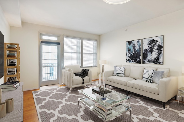 living room with plenty of natural light and light wood-style flooring