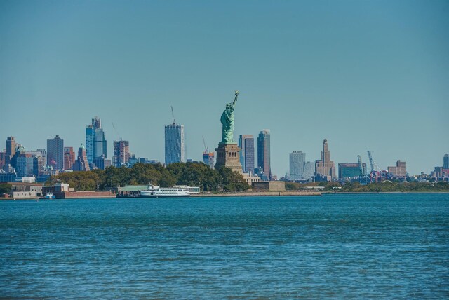 city view with a large body of water