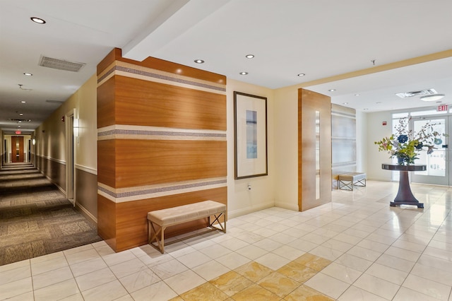 community lobby with recessed lighting