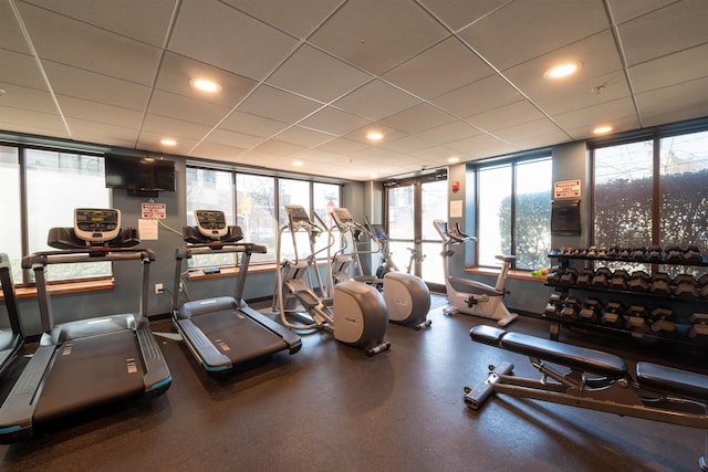 1300 Grand St Unit 521, Hoboken, NJ 07030 - gym featuring healthy amount of natural light, recessed lighting, and baseboards