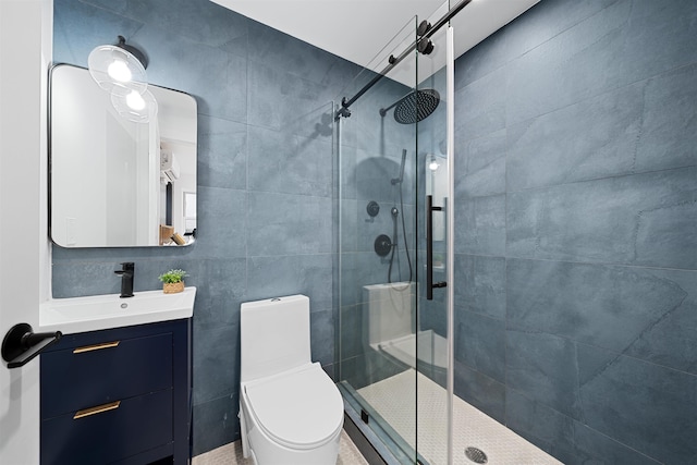 20 Storms Ave Unit 1A, Jersey City, NJ 07306 - full bathroom with vanity, a stall shower, toilet, and tile walls