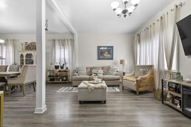 4319 Cottage Ave, North Bergen, NJ 07047 - living area with a chandelier and wood finished floors