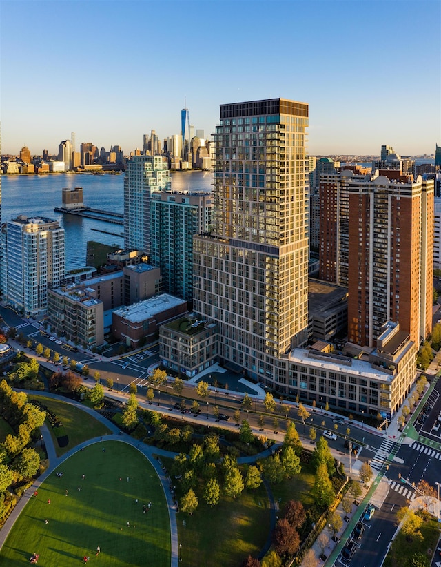 property's view of city featuring a water view