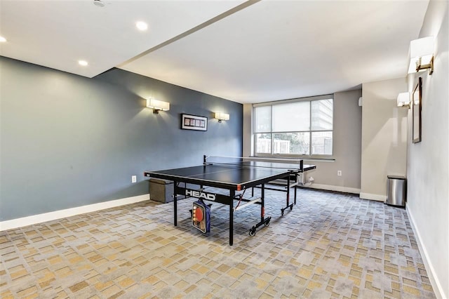 playroom with recessed lighting and baseboards