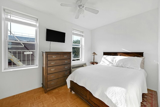 734 Adams St Unit 4B, Hoboken, NJ 07030 - bedroom featuring a ceiling fan and an AC wall unit