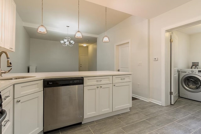 kitchen with white cabinetry, sink, pendant lighting, and dishwasher