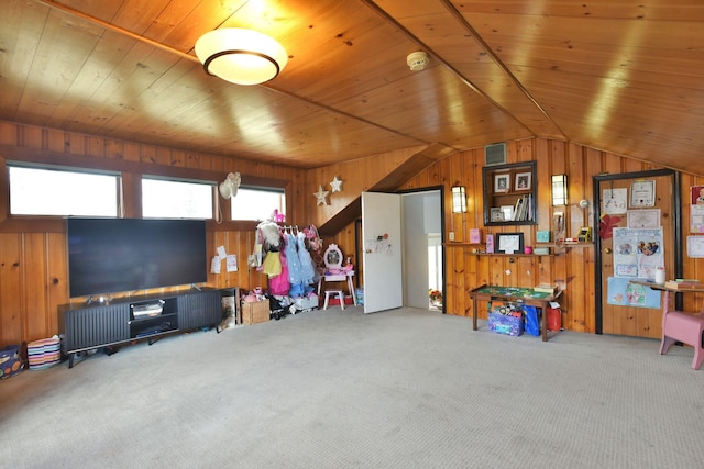 87 Stony Ridge Dr, Hillsdale, NJ 07642 - interior space with visible vents, wood walls, and wood ceiling