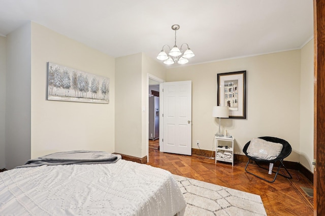 5 77th St, North Bergen, NJ 07047 - bedroom featuring a chandelier and stainless steel fridge