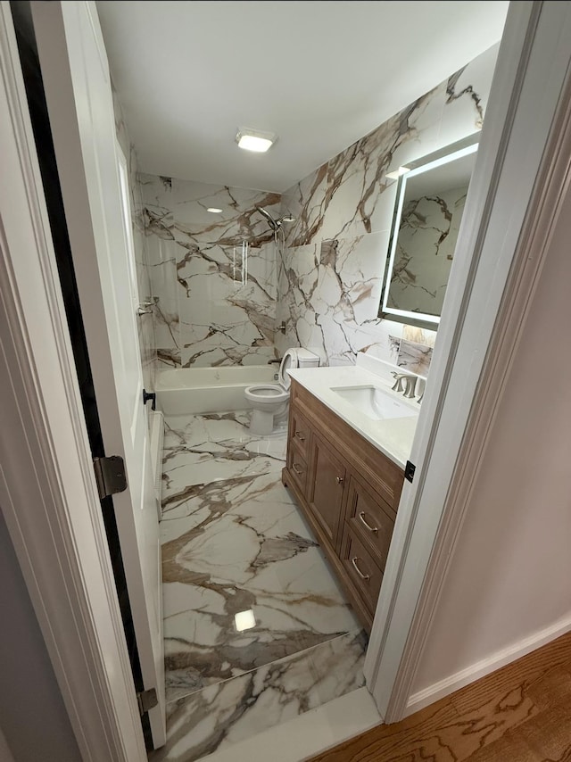 187 Lembeck Ave, Jersey City, NJ 07305 - full bathroom featuring vanity, a combined bath / shower with marble appearance, and marble finish floors