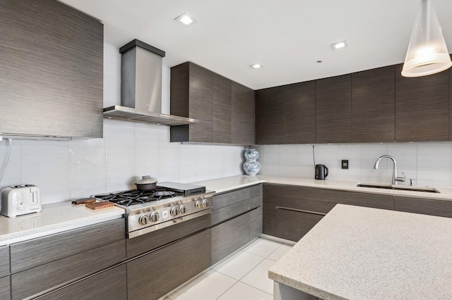8100 River Rd Unit 1101, North Bergen, NJ 07047 - kitchen with light countertops, wall chimney exhaust hood, tasteful backsplash, and stainless steel gas stovetop