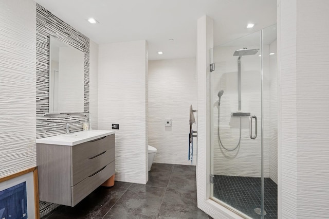 8100 River Rd Unit 1101, North Bergen, NJ 07047 - full bathroom with toilet, tile walls, vanity, and a stall shower