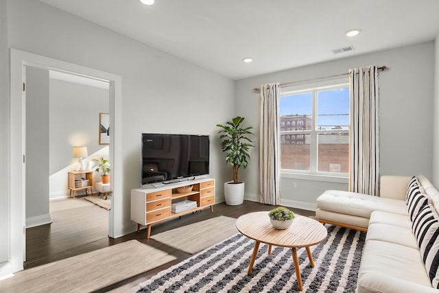 living room with hardwood / wood-style flooring