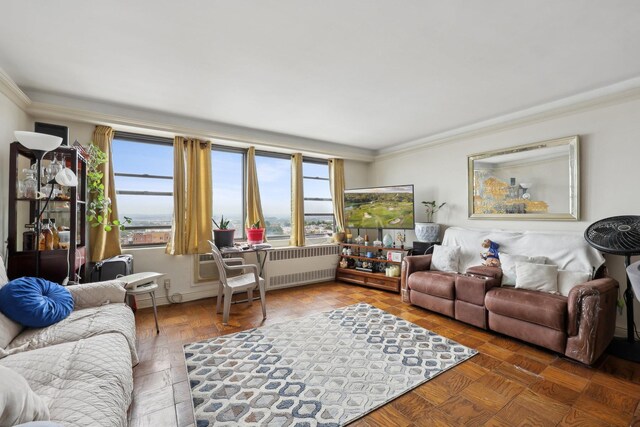 500 Central Ave Unit 1713, Union City, NJ 07087 - living area featuring ornamental molding and radiator