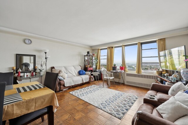 500 Central Ave Unit 1713, Union City, NJ 07087 - living area featuring ornamental molding and radiator heating unit