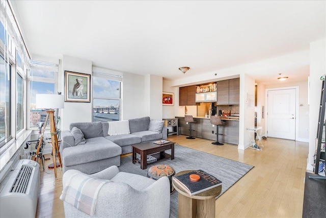 living room with light hardwood / wood-style flooring