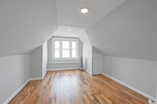 additional living space with lofted ceiling and light wood-type flooring