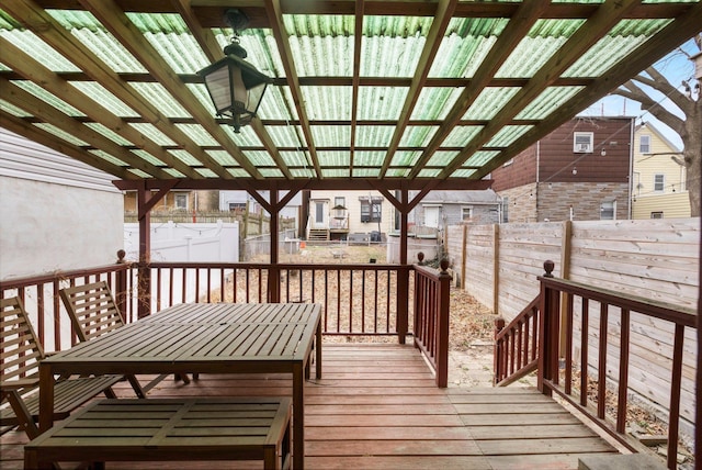 deck with a fenced backyard