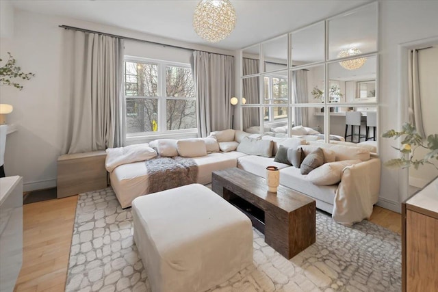 living room with light hardwood / wood-style flooring