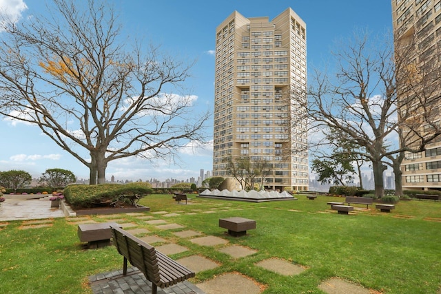 view of property's community featuring a lawn