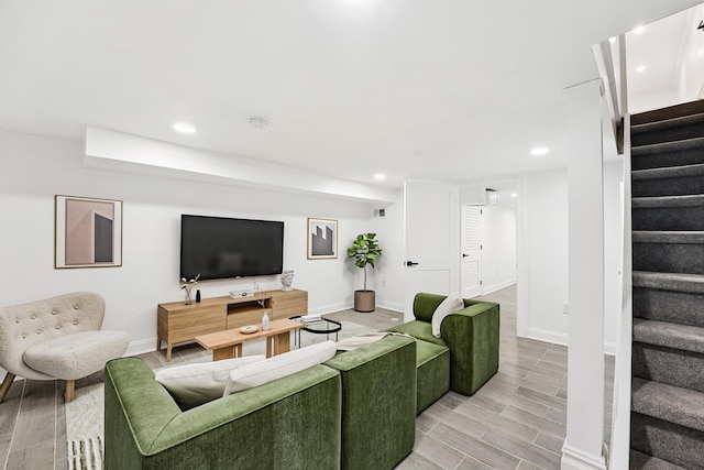 52 Brinkerhoff St, Jersey City, NJ 07304 - living area featuring stairs, recessed lighting, and light wood-style floors
