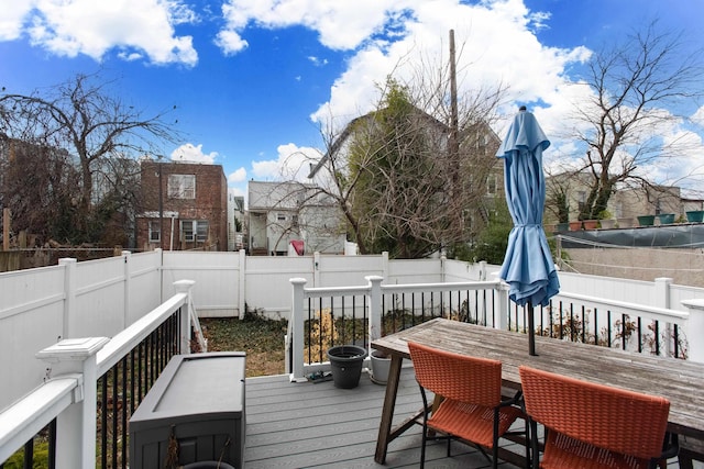 deck featuring outdoor dining space and a fenced backyard