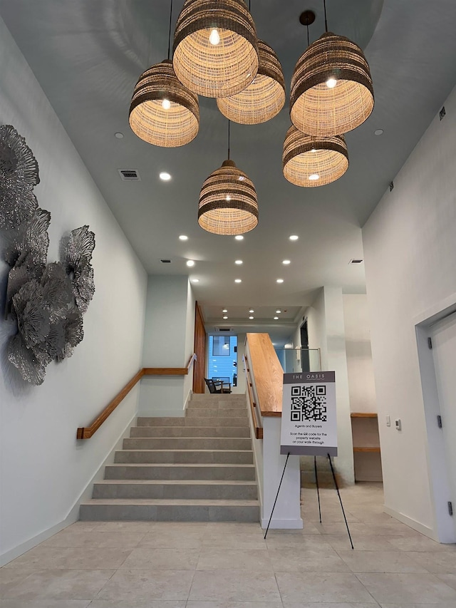 stairs with a high ceiling