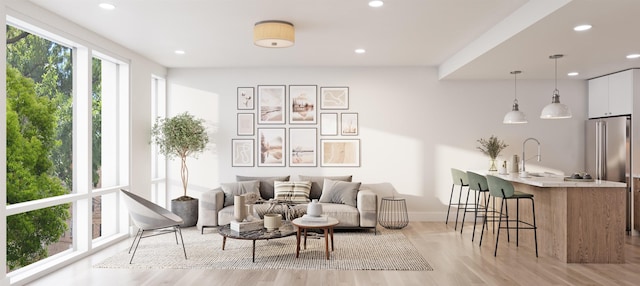 living area with light hardwood / wood-style floors