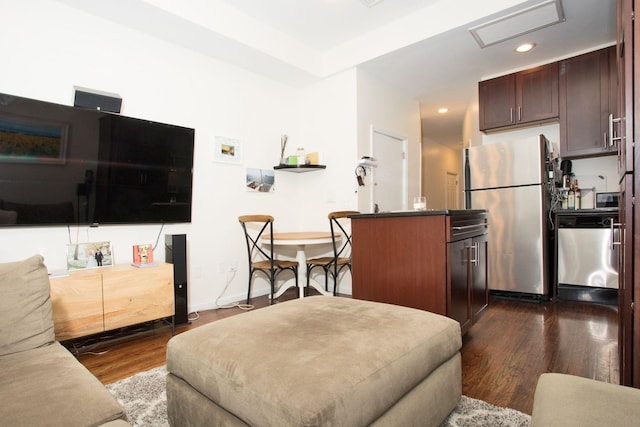 interior space with dark hardwood / wood-style floors