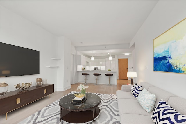 living room with light wood-type flooring