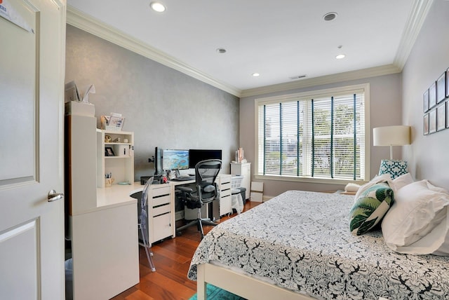 20 Avenue At Port Imperial Unit 217, West New York, NJ 07093 - bedroom with dark wood-style floors, ornamental molding, recessed lighting, and a desk