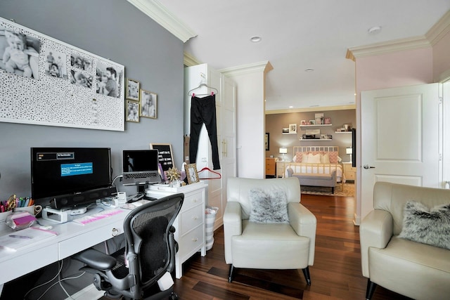 20 Avenue At Port Imperial Unit 217, West New York, NJ 07093 - office area featuring ornamental molding, dark wood-style flooring, and recessed lighting